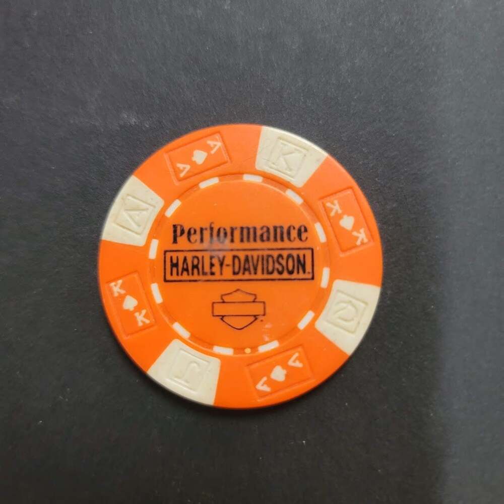 Casino Chip HARLEY DAVIDSON PERFOMANCE ORANGE white token Syracuse New York
